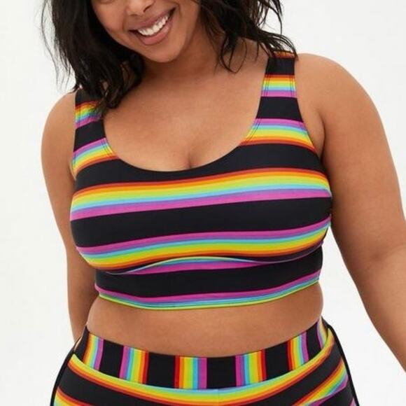 Torrid Rainbow Stripe Wireless Scoop Bikini Top Plus Size 1X Beach Vacation Swim - Picture 1 of 6
